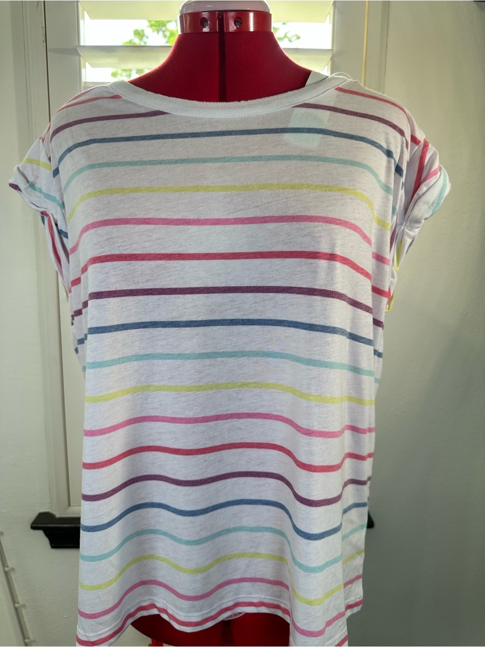 Chaser White Short Sleeve Tee with Multicolor Stripes